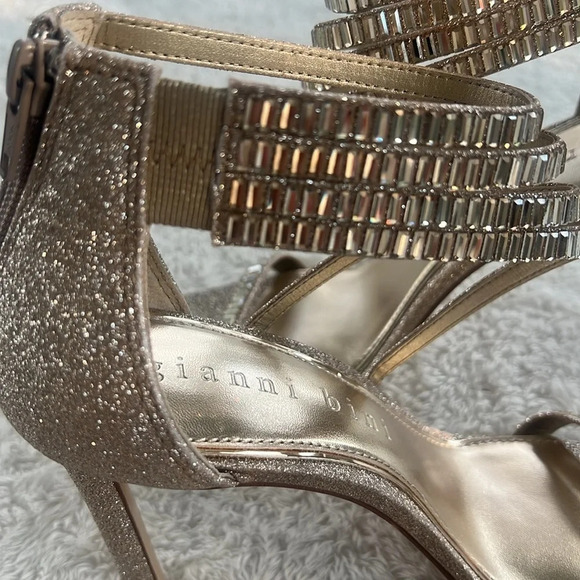 Gianni Bini Sz 9.5 Shawn Gold Glitter Strappy Rhinestone Stiletto High Heel NEW - Picture 8 of 16